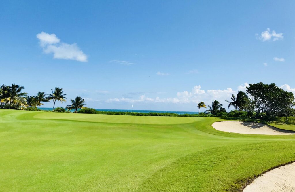 The cenote in the fairway at El Camaleón, Mayakoba
